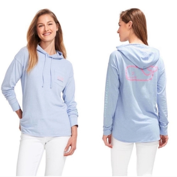 Vineyard Vines Tops - 🆕 Vineyard Vines Edgartown Vintage Whale LS Hoodie Tee, Mystic Blue, Small